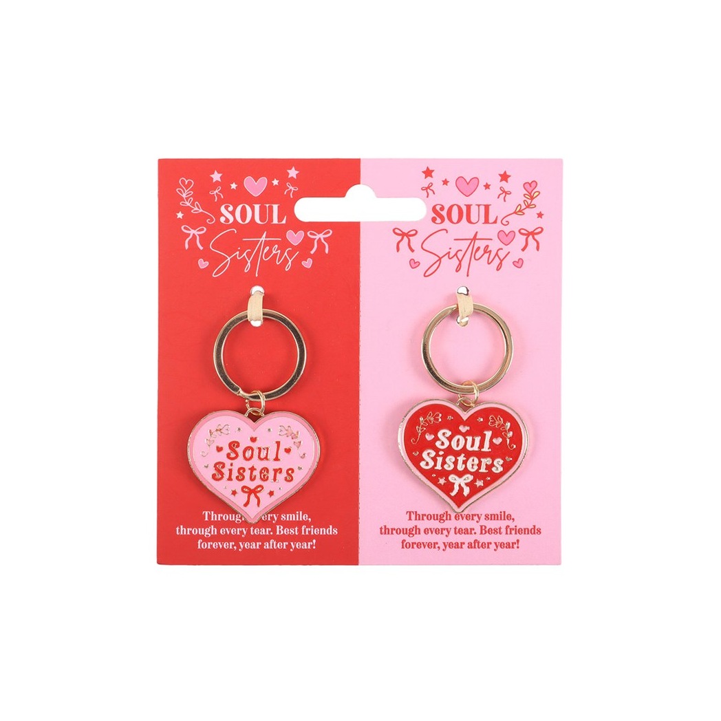 Pair of Soul Sisters Love Heart Keyrings