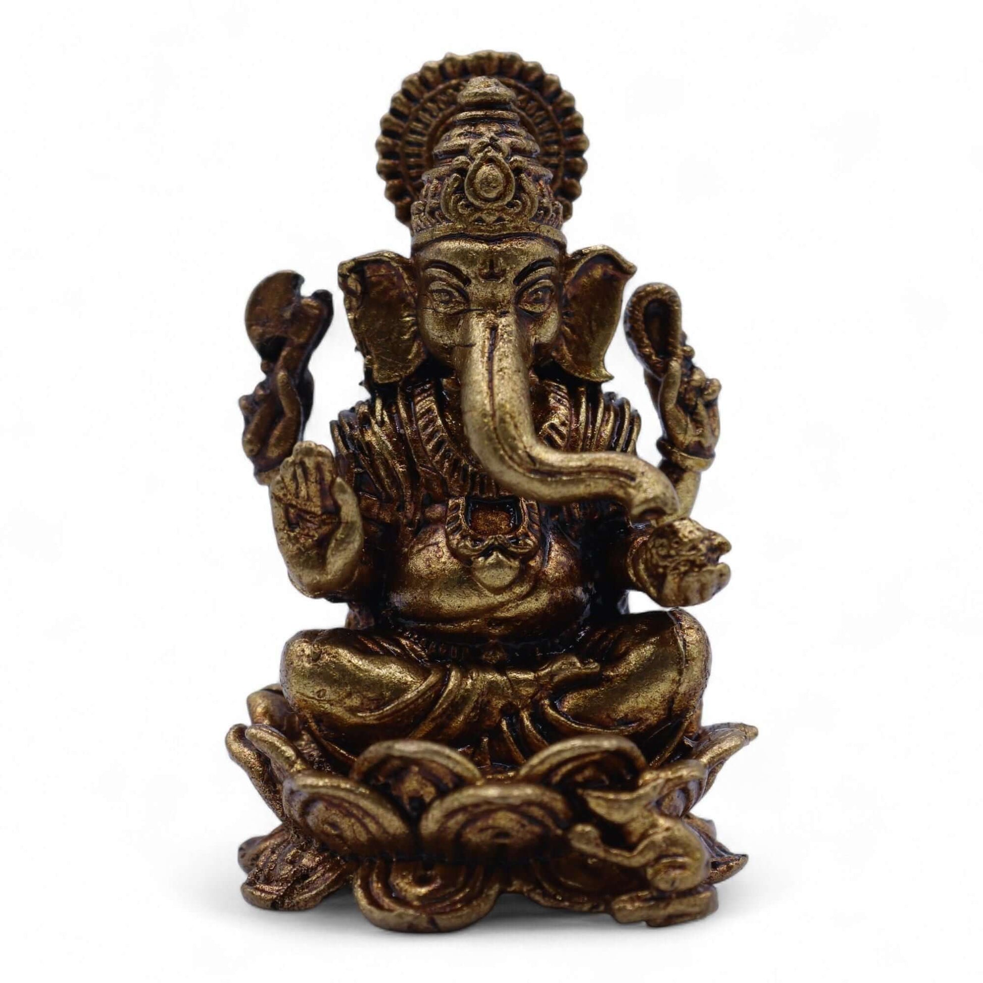 Miniature Ganesha Gods brass statue showcasing intricate details and craftsmanship, 49mm height, 52g weight.
