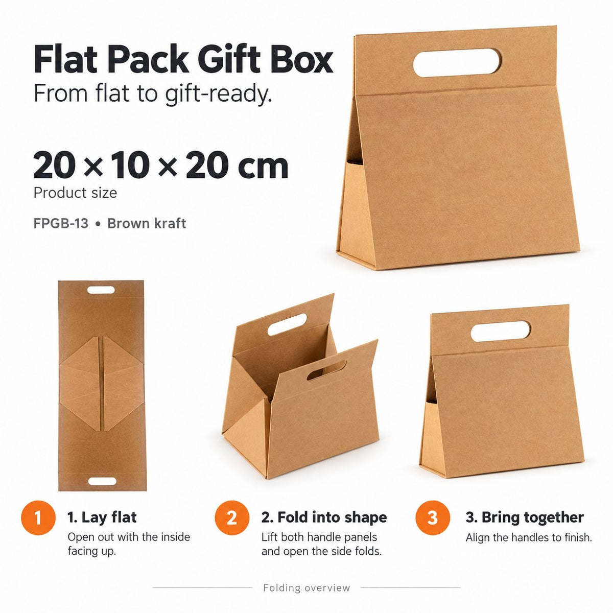 Flat Pack Gift Box - Hand Box  (20x10x20cm) - Black