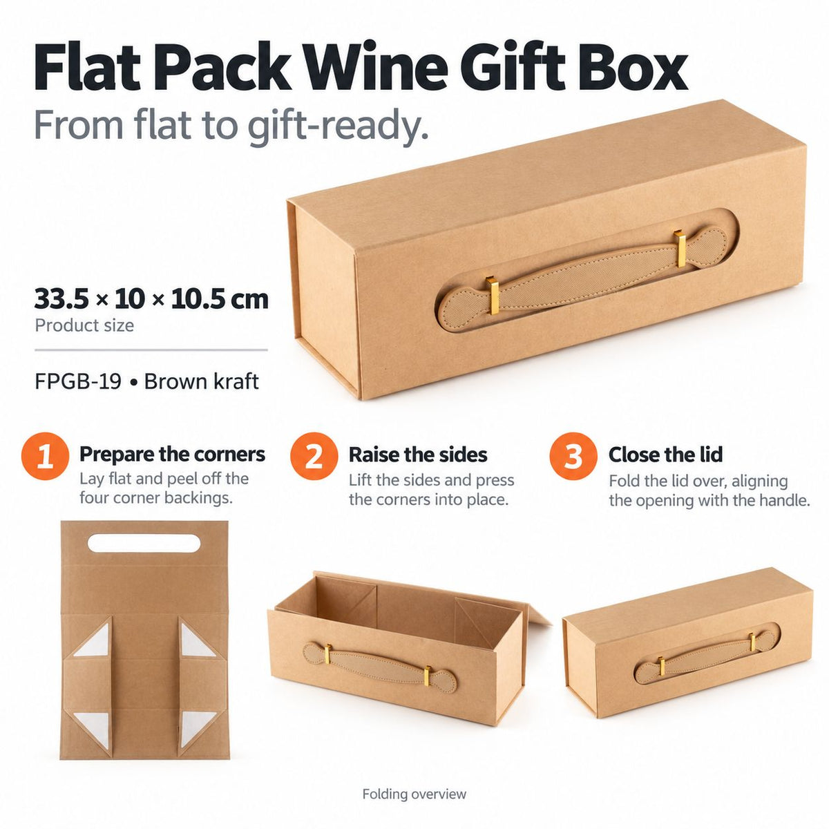 Flat Pack Gift Box - Wine Box Shape  (33.5x10x10.5cm) - Black