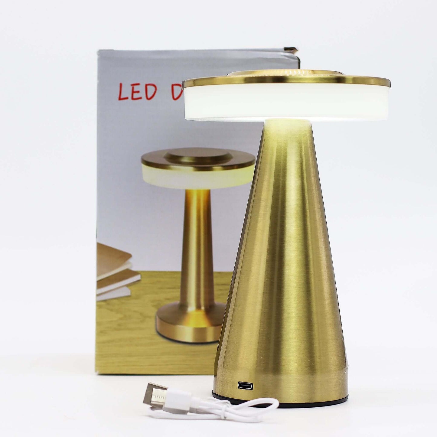 Touch Lamp Tall in copper finish with USB-C rechargeable feature, showcasing modern design and functional lighting.