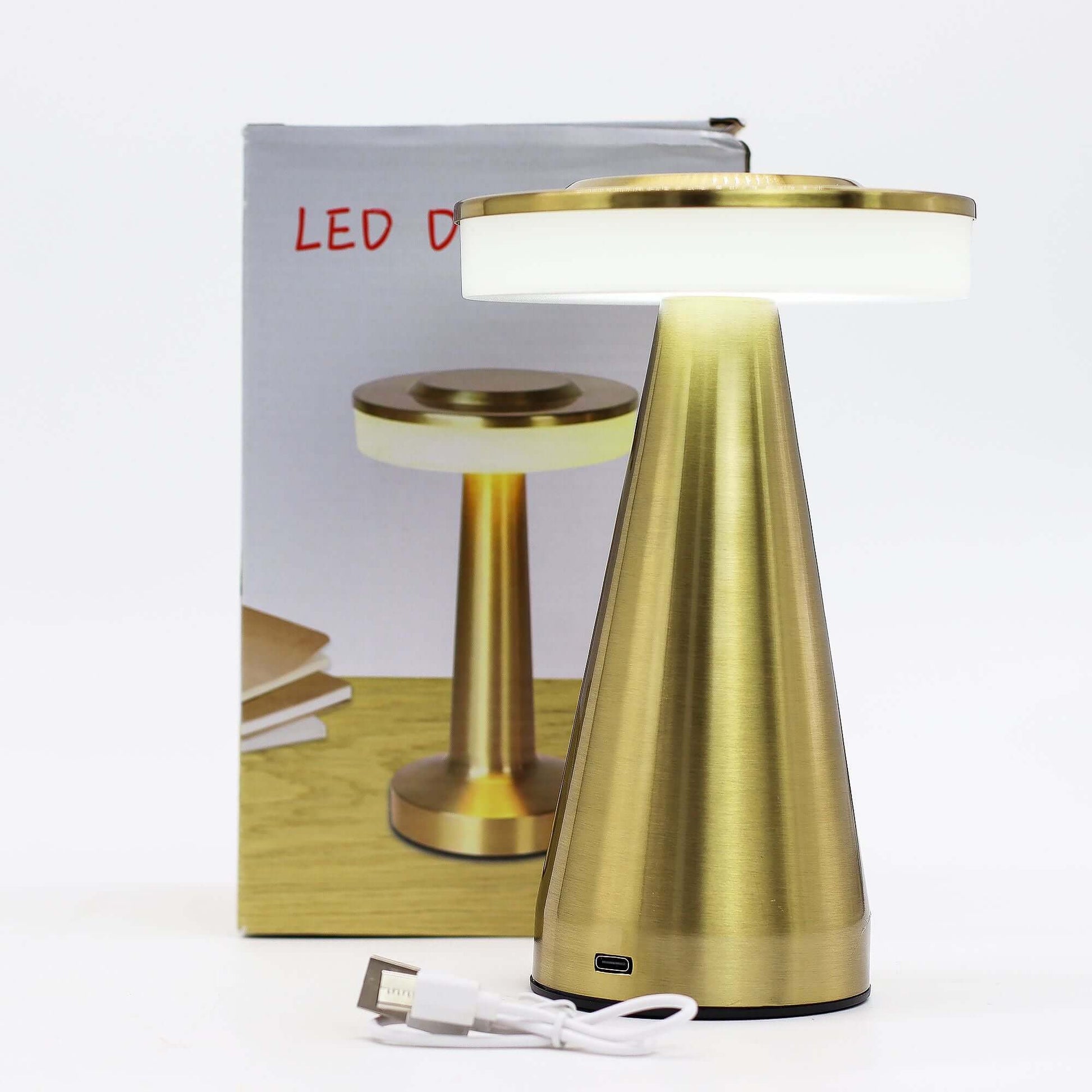 Touch Lamp Tall in copper finish with USB-C rechargeable feature, showcasing modern design and functional lighting.