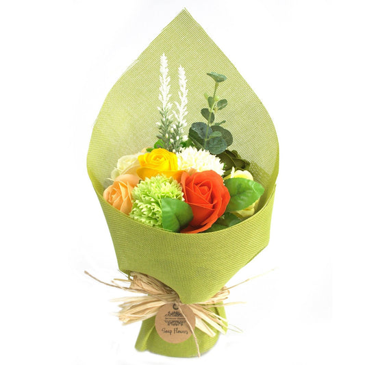 Standing Soap Flower Bouquet – Green Yellow Scented Bath Flowers Gift-Sociodigi