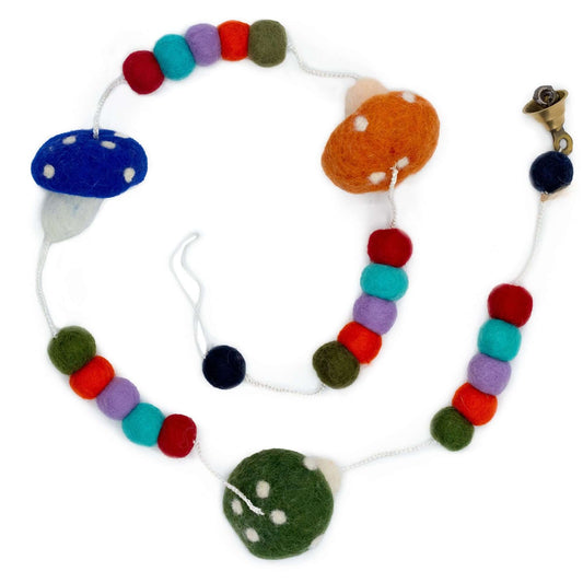 Felt Wall Hanging with colorful mushrooms and felt beads, perfect for home decor and whimsical accents.