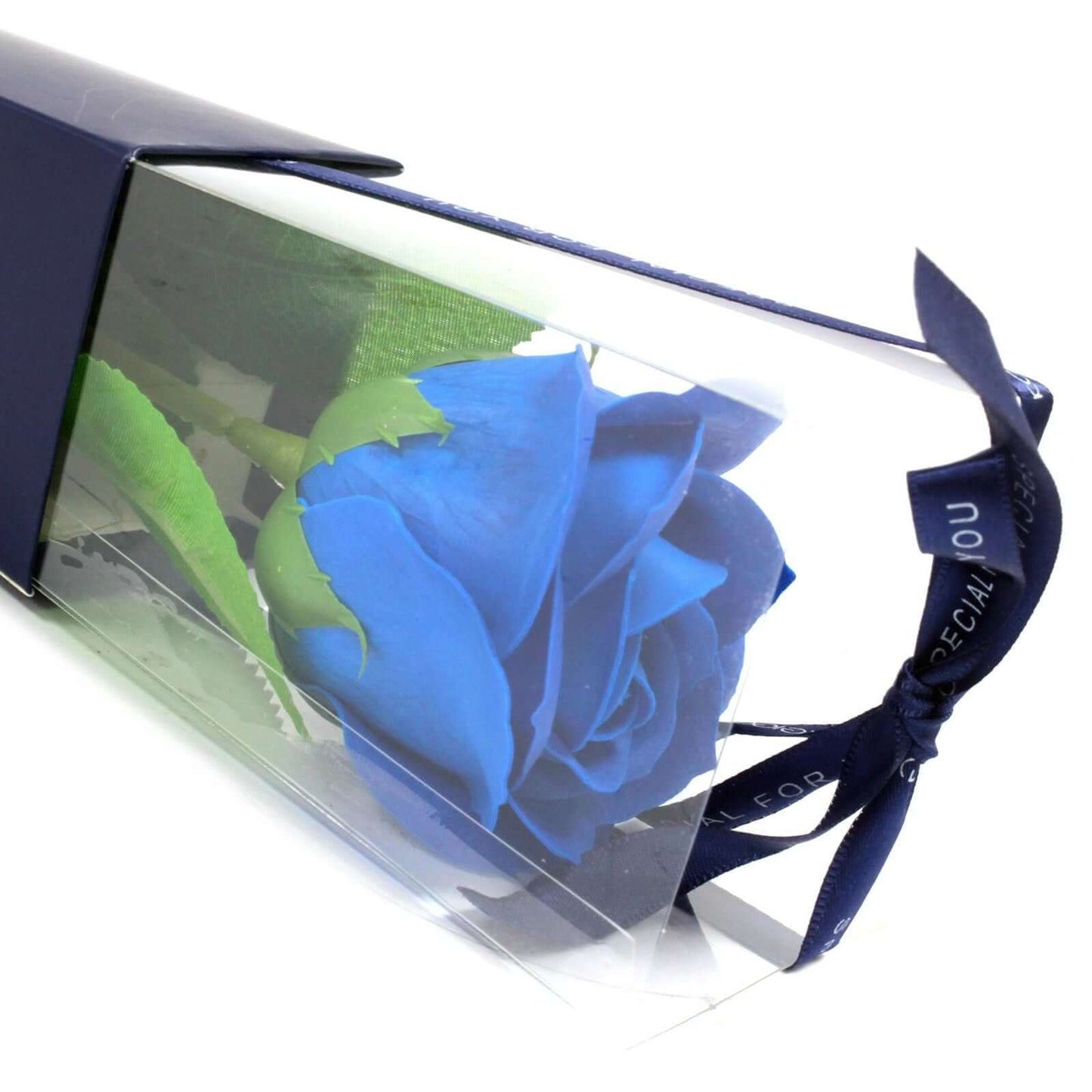 Single Blue Rose Soap Flower packaged in a decorative box, perfect for gifts and relaxation.