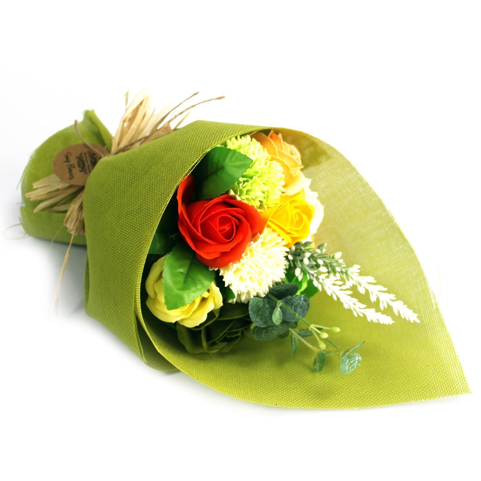 Standing Soap Flower Bouquet – Green Yellow Scented Bath Flowers Gift-Sociodigi