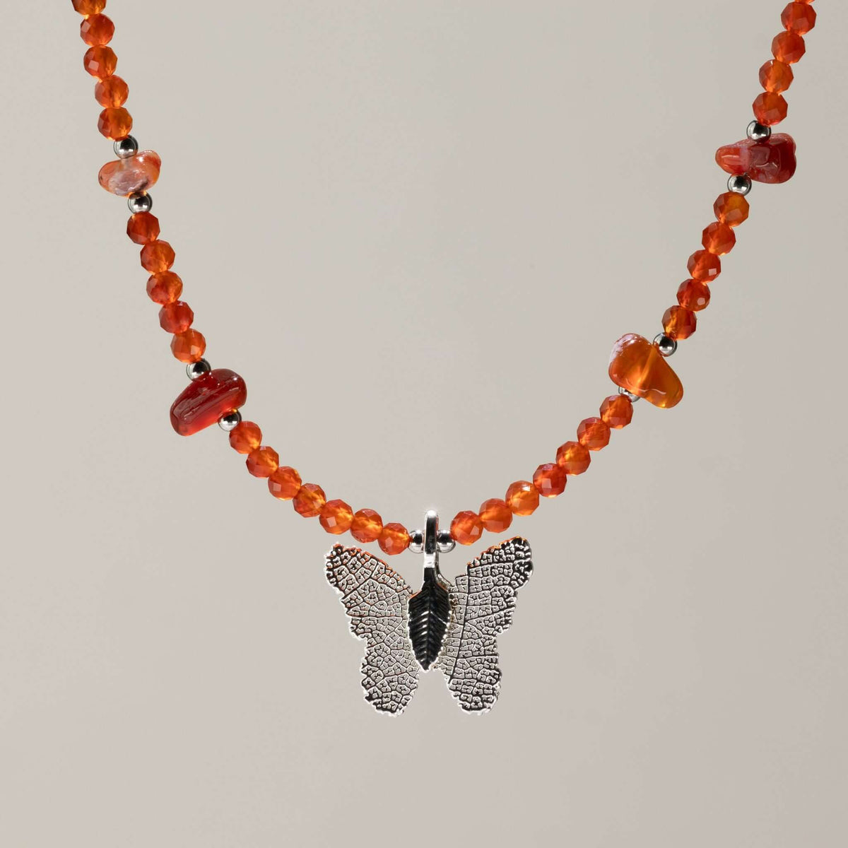 Nymph Ruby Gemstone Necklace with Real Leaf Butterfly Pendant