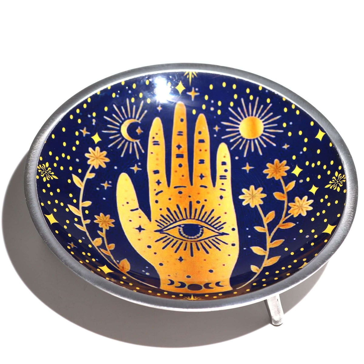 Triple Leg Enamelled Offering Plate - Hamsa Midnight Blue