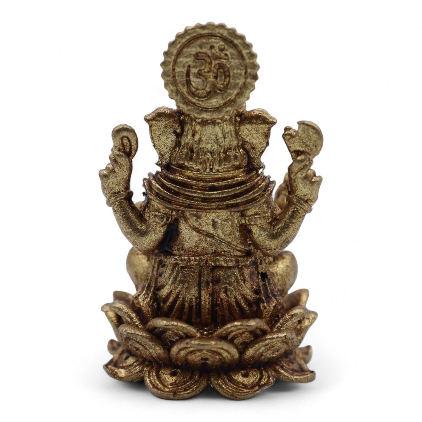 Miniature Ganesha Gods brass figurine, 37mm tall, detailed craftsmanship on a lotus base, symbolizing wisdom and prosperity.