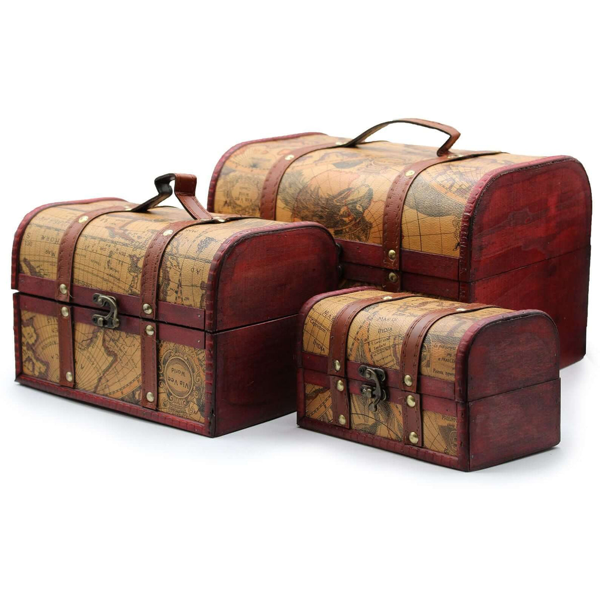 Old Map Chest boxes - Set of 3