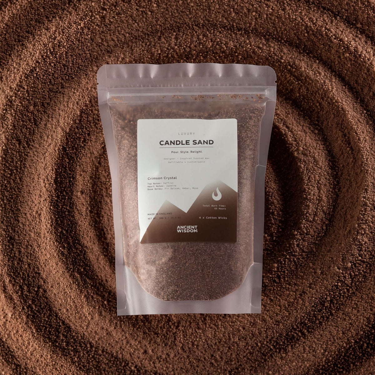 Fragranced Candle Sand - Mocha Brown - Crimson Crystal - 300g