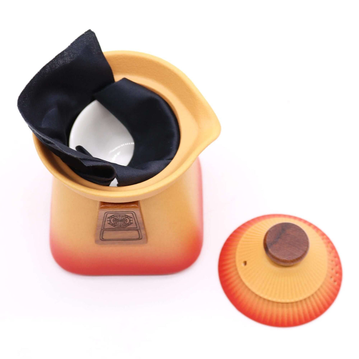 Temple Teapot Set & Three Cups - Orange Earth