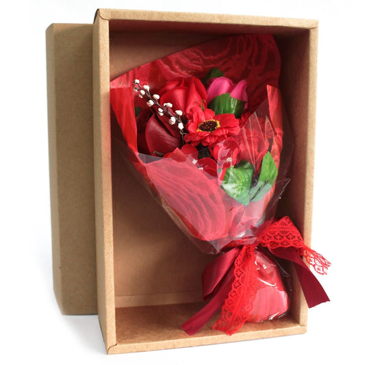 Boxed Hand Soap Flower Bouquet – Red Scented Bath Roses & Carnations-Sociodigi