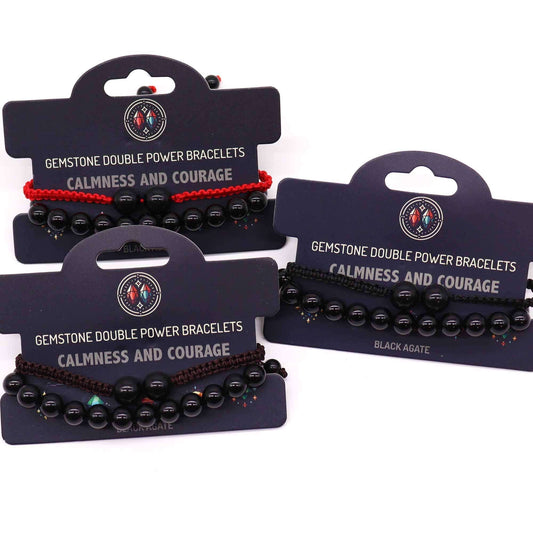Gemstone Double Power Bracelets- Black Agate