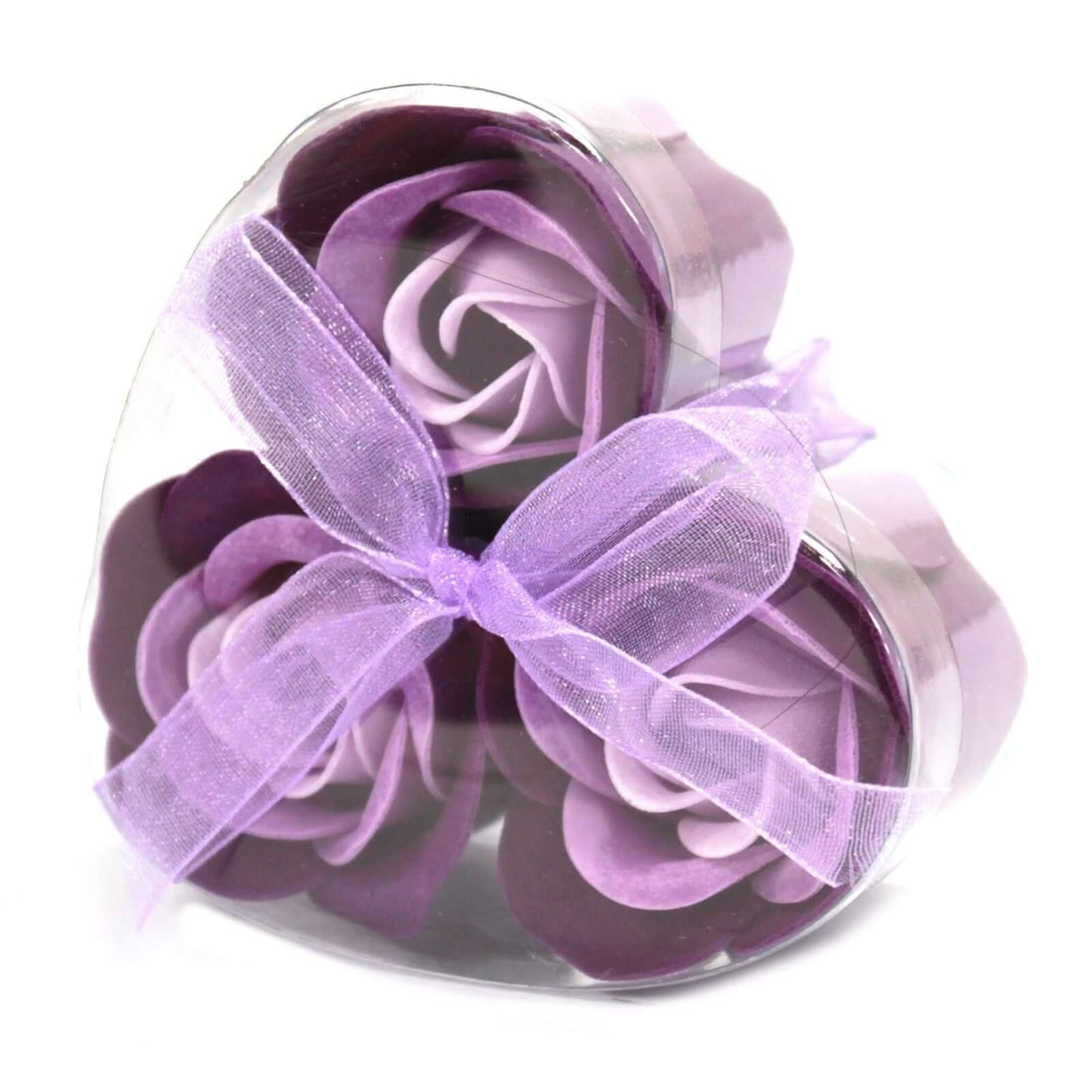Set of 3 Soap Flower Heart Box Lavender Roses