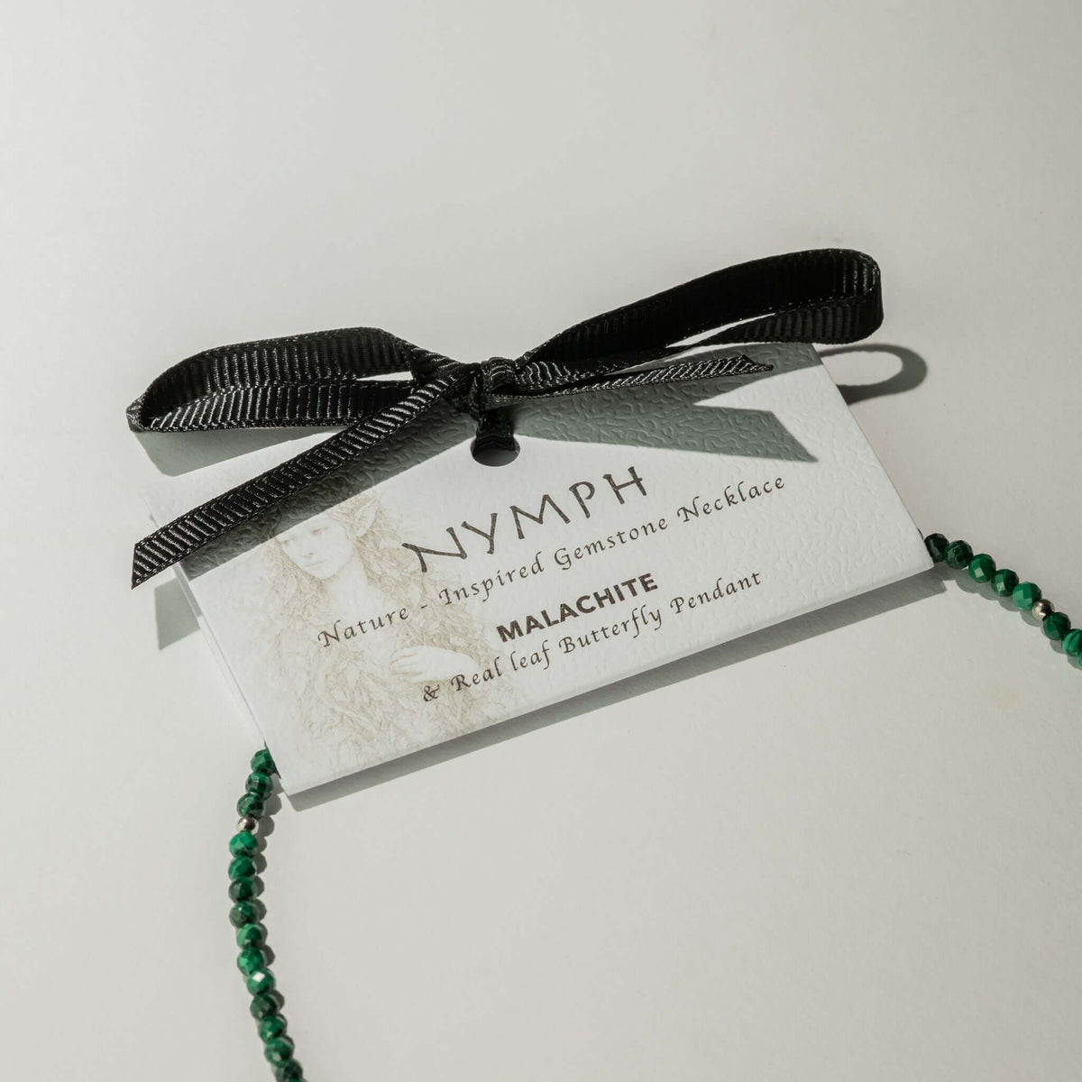 Nymph Malachite Gemstone Necklace with Real Leaf Butterfly Pendant