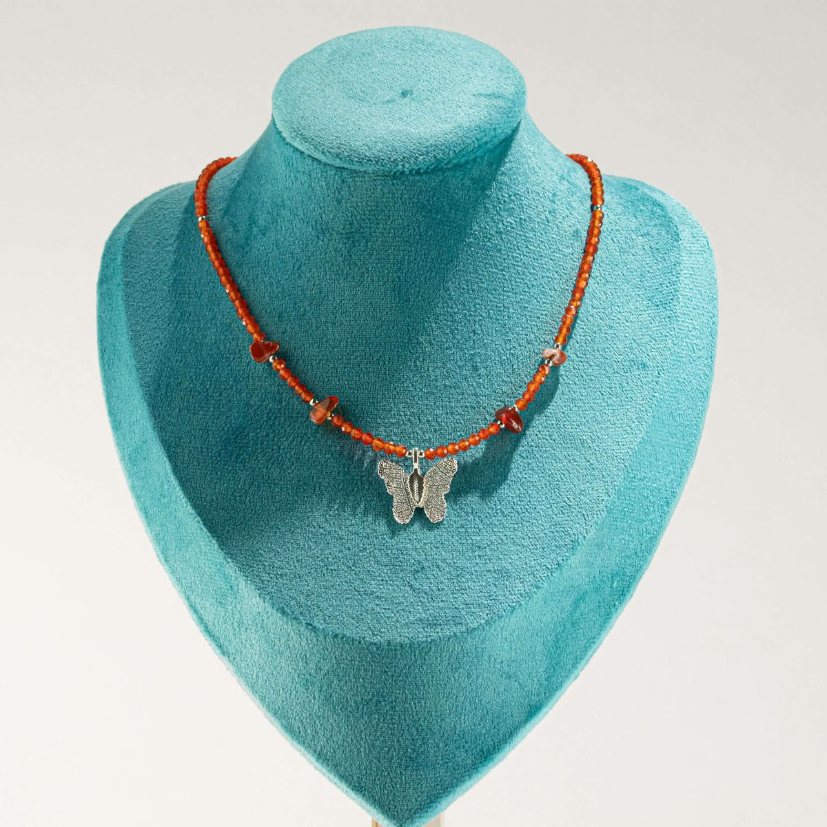 Nymph Ruby Gemstone Necklace with Real Leaf Butterfly Pendant