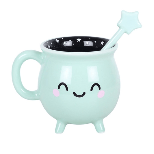 Mint Green Cauldron Mug with Wand Stirrer