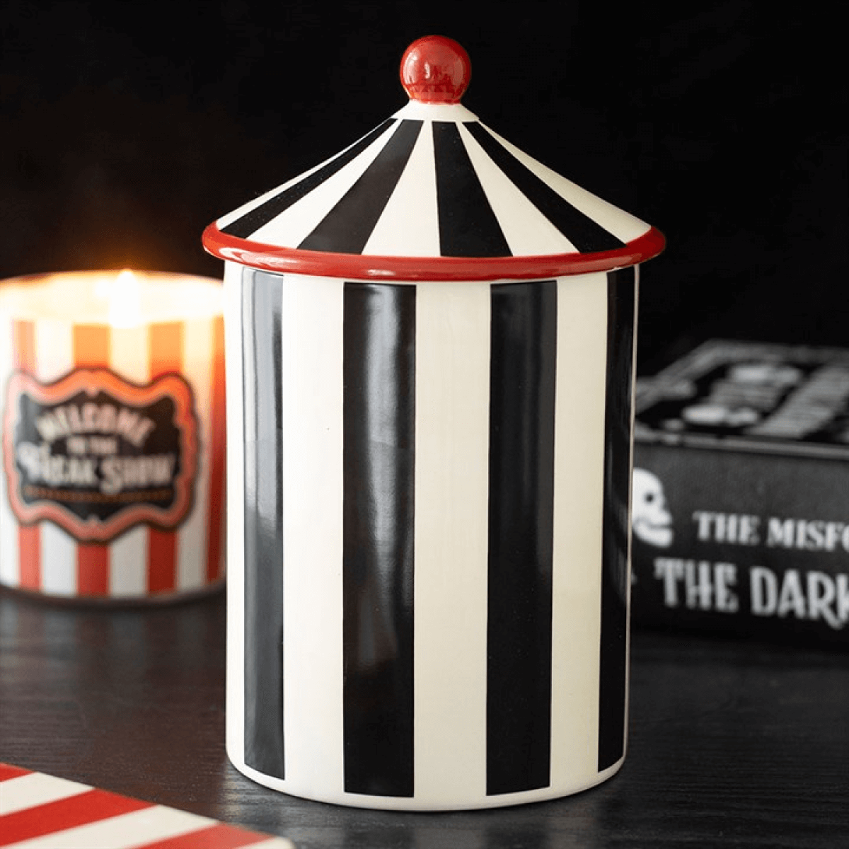Black Striped Circus Tent Storage Jar