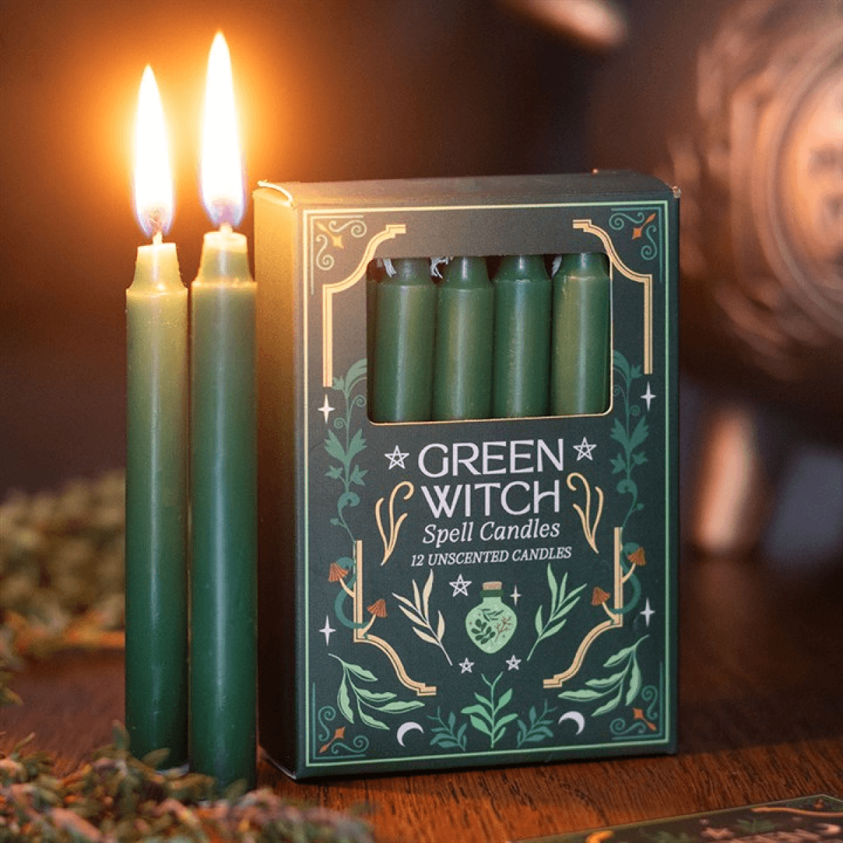 Pack of 12 Green Witch Spell Candles