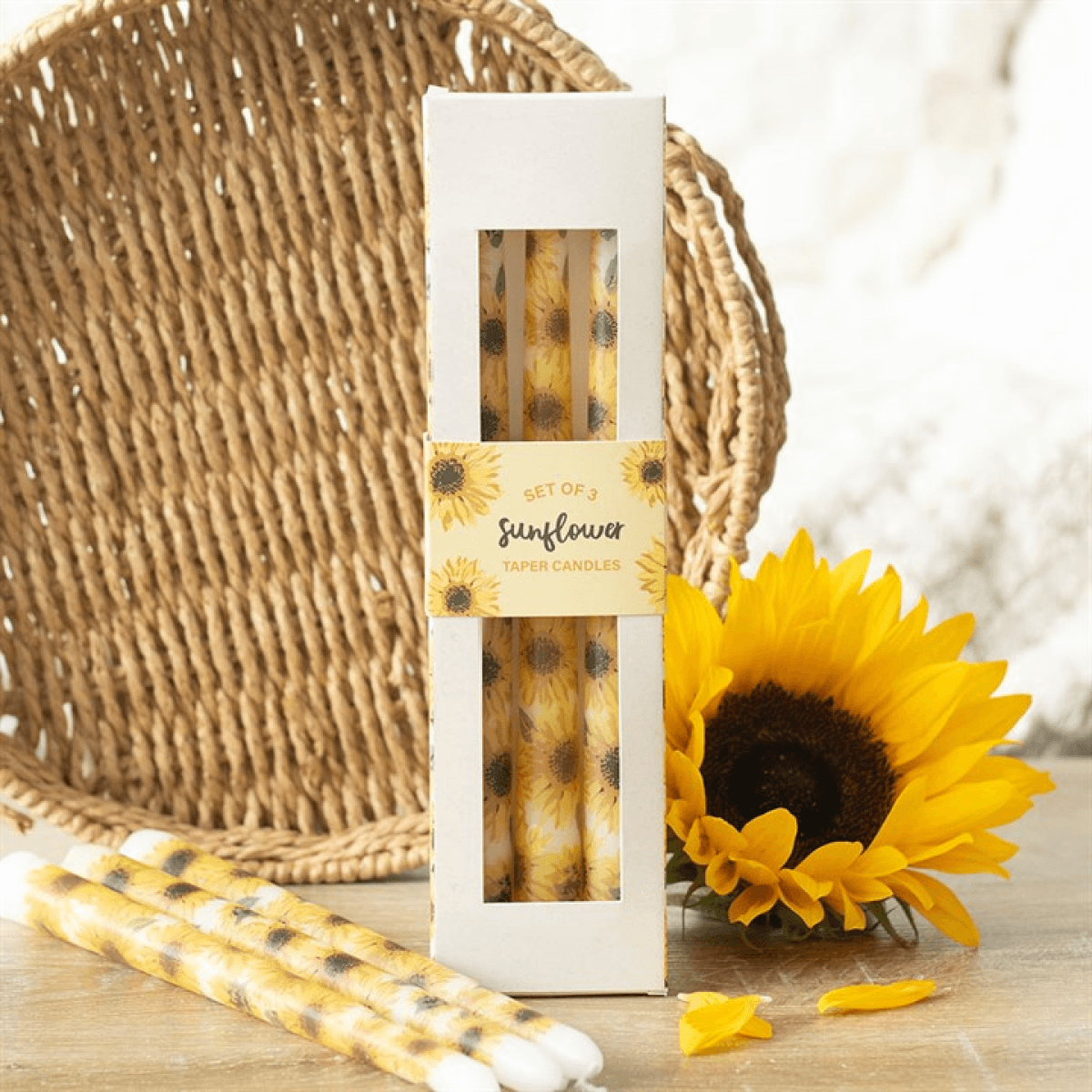 Set of 3 Sunflower Taper Candles N/A
