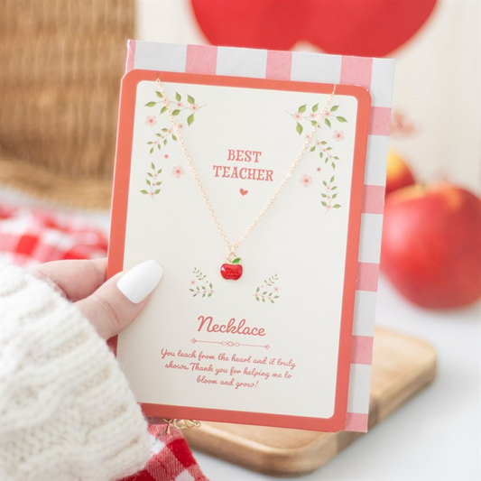Best Teacher Apple Necklace on Greeting Card N/A
