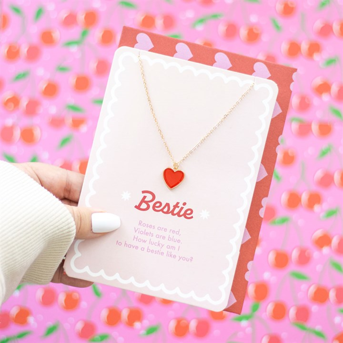 Bestie Enamel Heart Necklace Greeting Card N/A