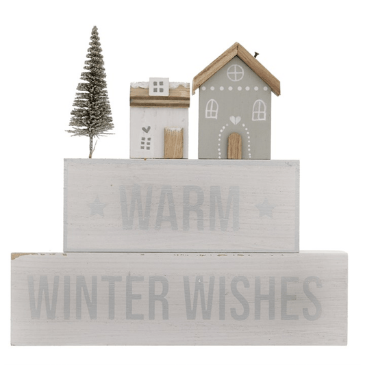 20cm Warm Winter Wishes Stacked Block Sign