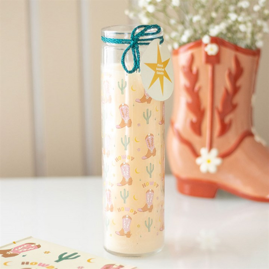 Howdy Cowboy Boot Print Floral Tube Candle N/A