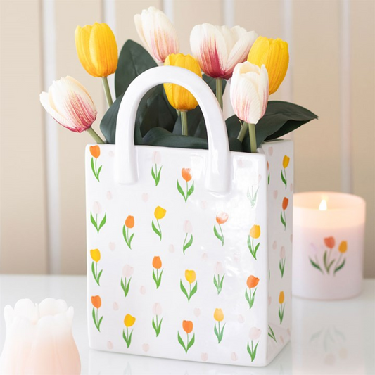 Tulip Print Ceramic Bag-Shaped Flower Vase N/A