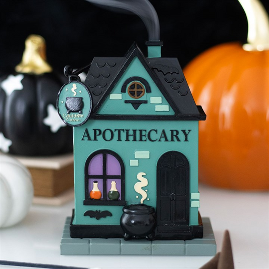 Apothecary Shop Incense Cone Holder with spooky details for Halloween decor and autumn scents.