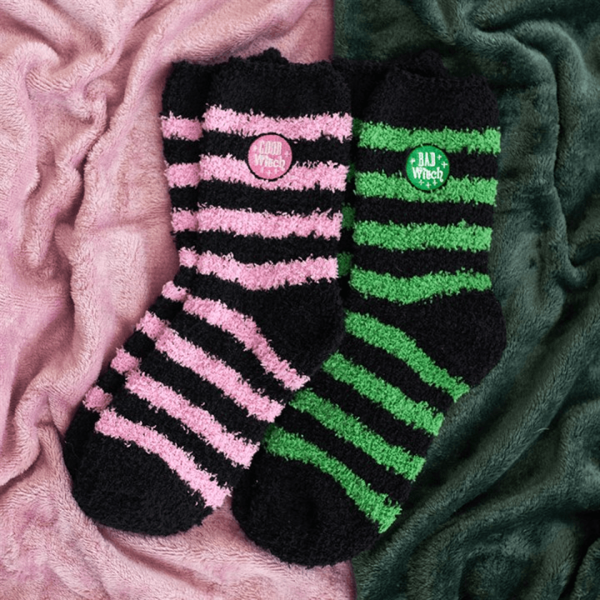 Set of 2 Good Witch and Bad Witch Fluffy Socks N/A