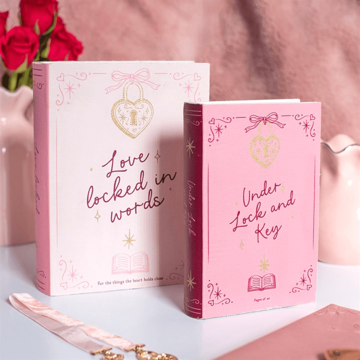 Set of 2 Heart Locket Book Shaped Storage Boxes