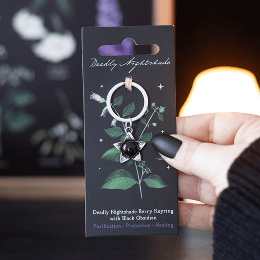 Deadly Nightshade Keyring with Black Obsidian