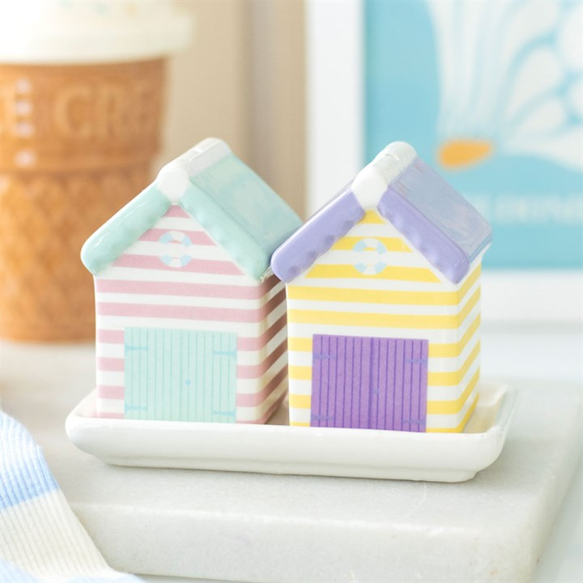 Pastel Beach Hut Salt and Pepper Shakers N/A