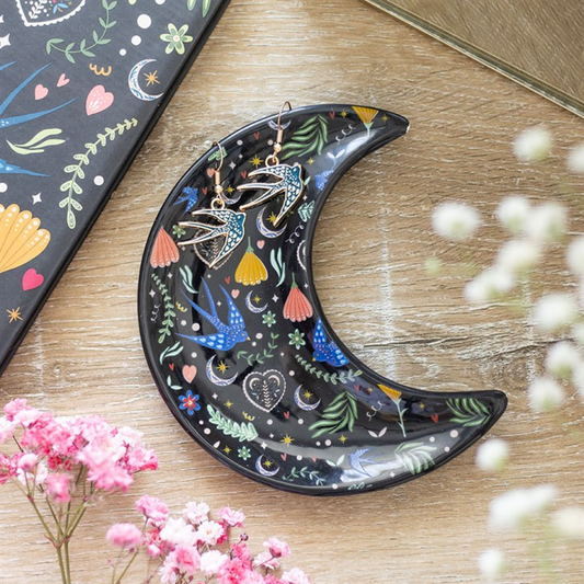Midnight Bloom Crescent Moon Trinket Dish N/A