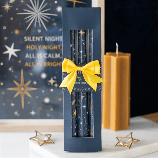 Set of 3 Starry Night Taper Candles N/A