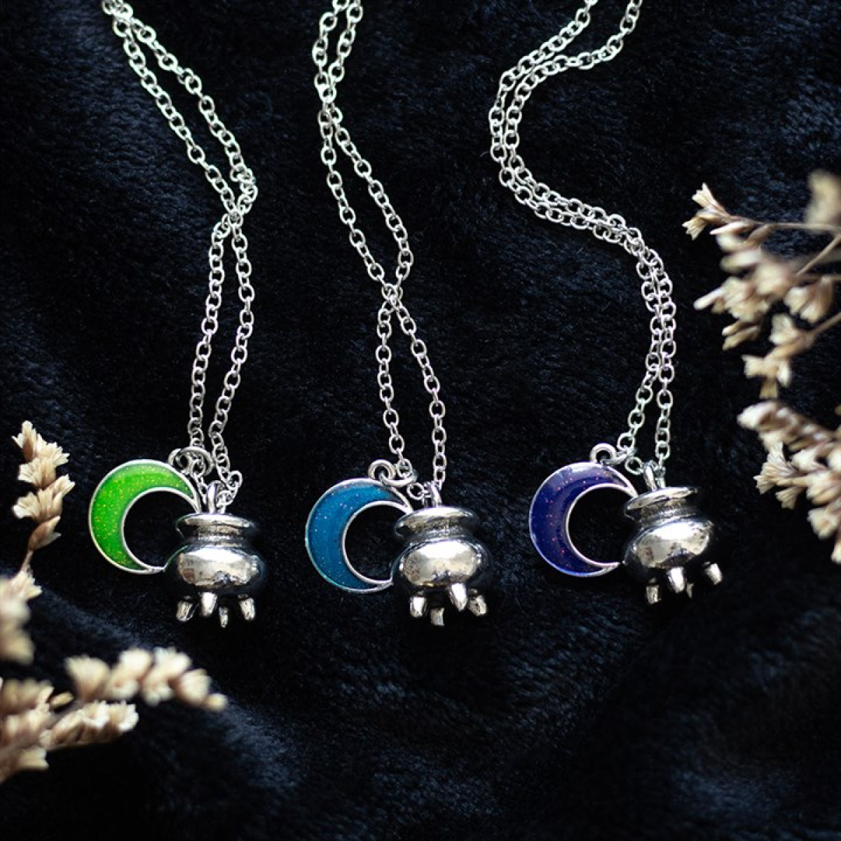 Set of 3 Coven Sisters Cauldron Charm Necklaces N/A