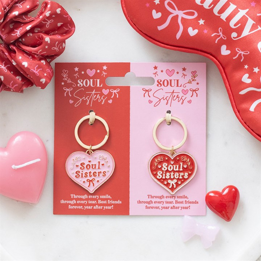 Pair of Soul Sisters Love Heart Keyrings N/A