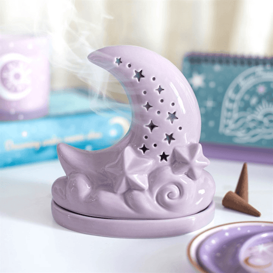 Purple Pastel Skies Moon Incense Cone Holder
