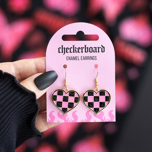 Checkerboard Heart Earrings N/A