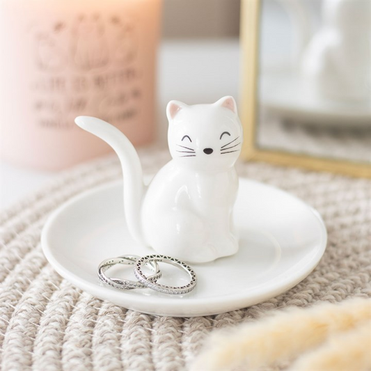 Sitting White Cat Face Trinket Dish N/A