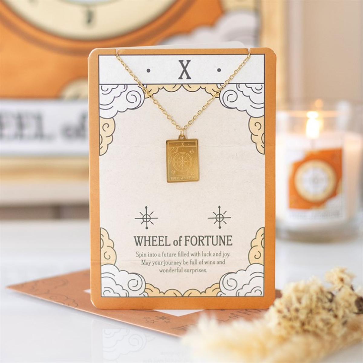 The Wheel of Fortune Vintage Tarot Necklace on Greeting Card N/A