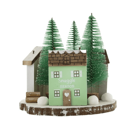 16cm Triple Wooden House Tabletop Decoration