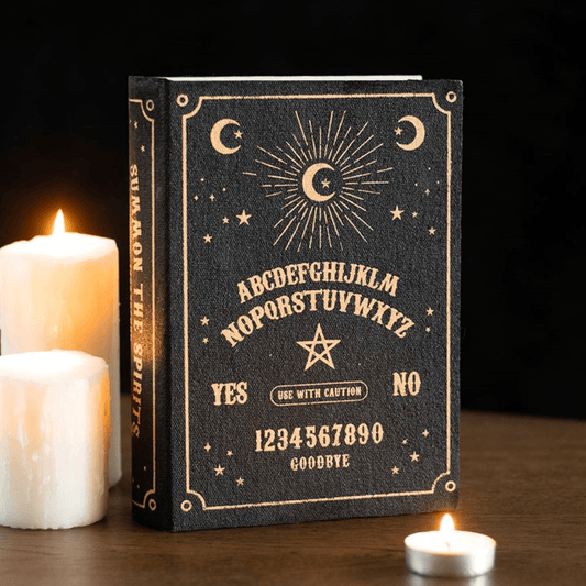 Black Talking Board Book Storage Box with mystical design, perfect for discreet storage of small items.