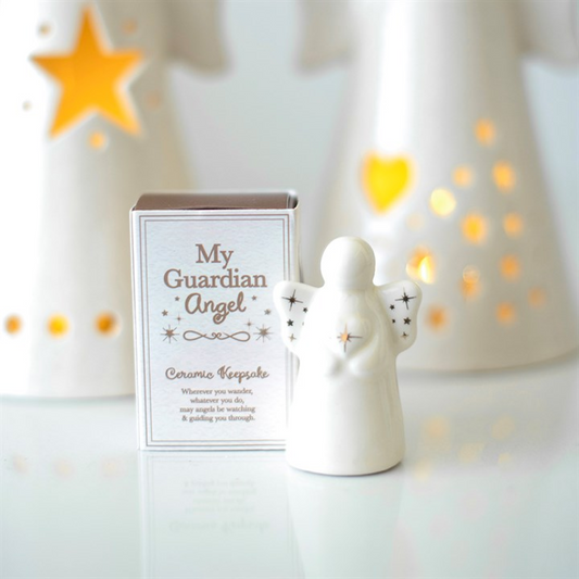 Set of 24 Guardian Angel Ceramic Keepsakes in Display