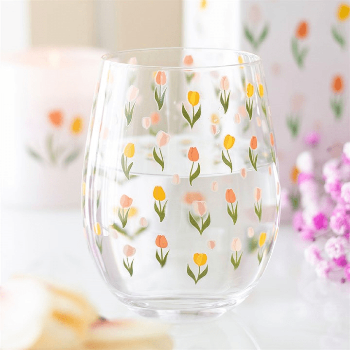 Tulip Print Stemless Glass N/A