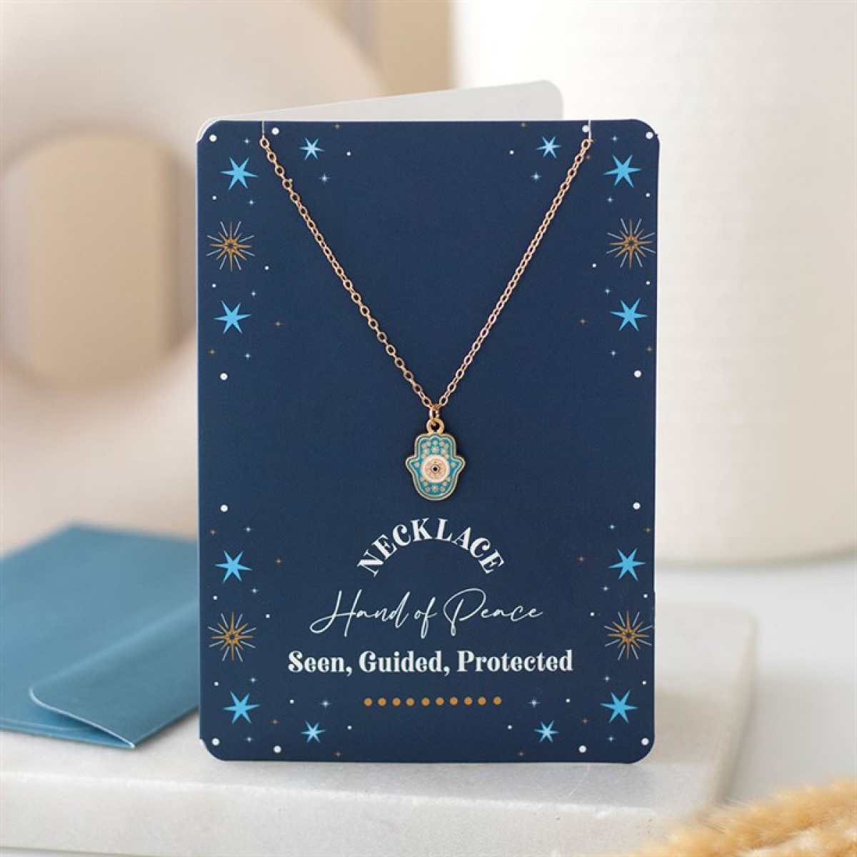 Hand of Hamsa Necklace on Greeting Card N/A
