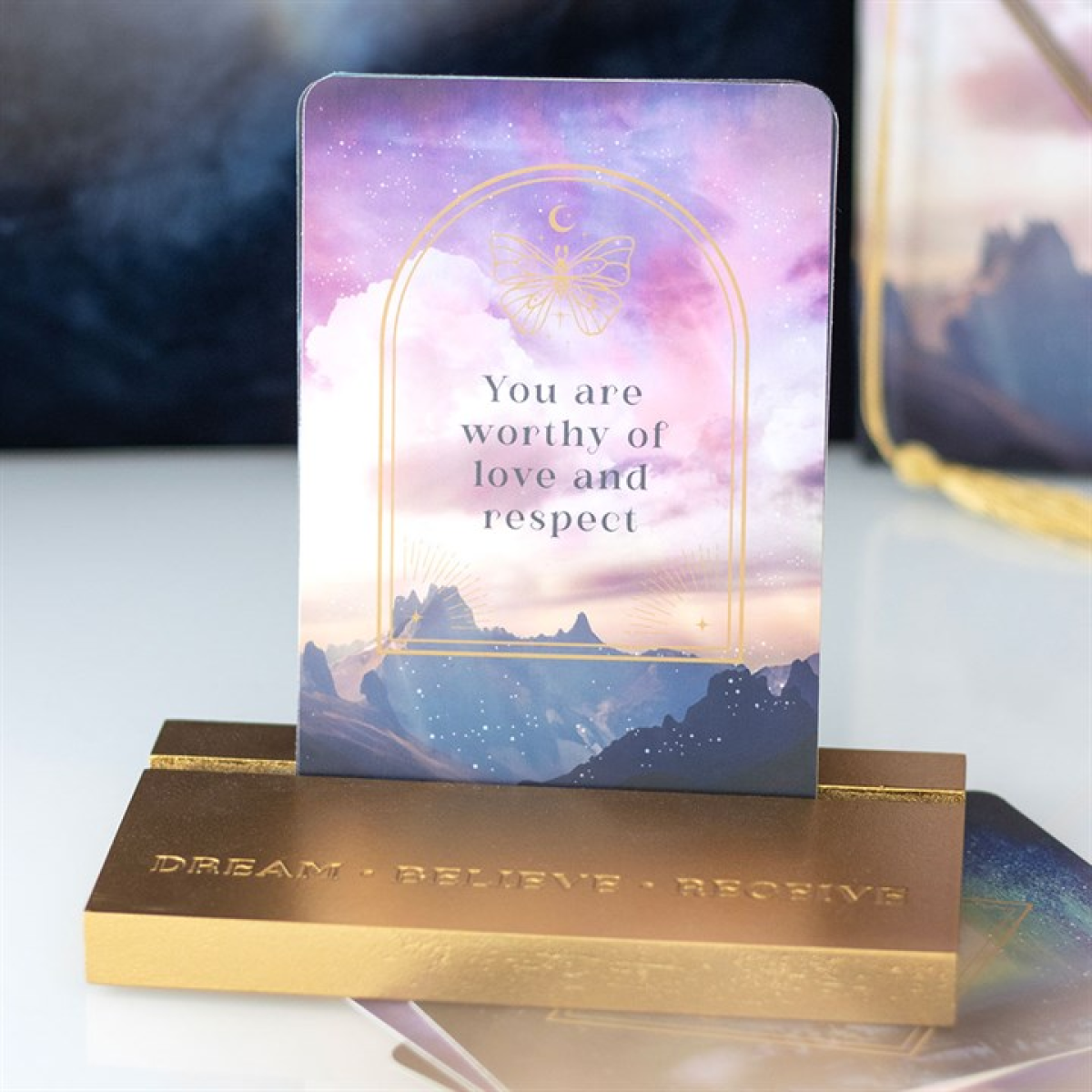 Ethereal Affirmation Cards with Wooden Stand N/A