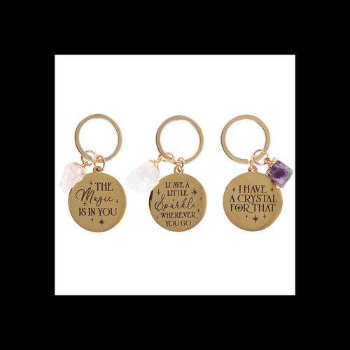 Set of 18 Gold Crystal Keyrings on Wooden Display Stand-Sociodigi